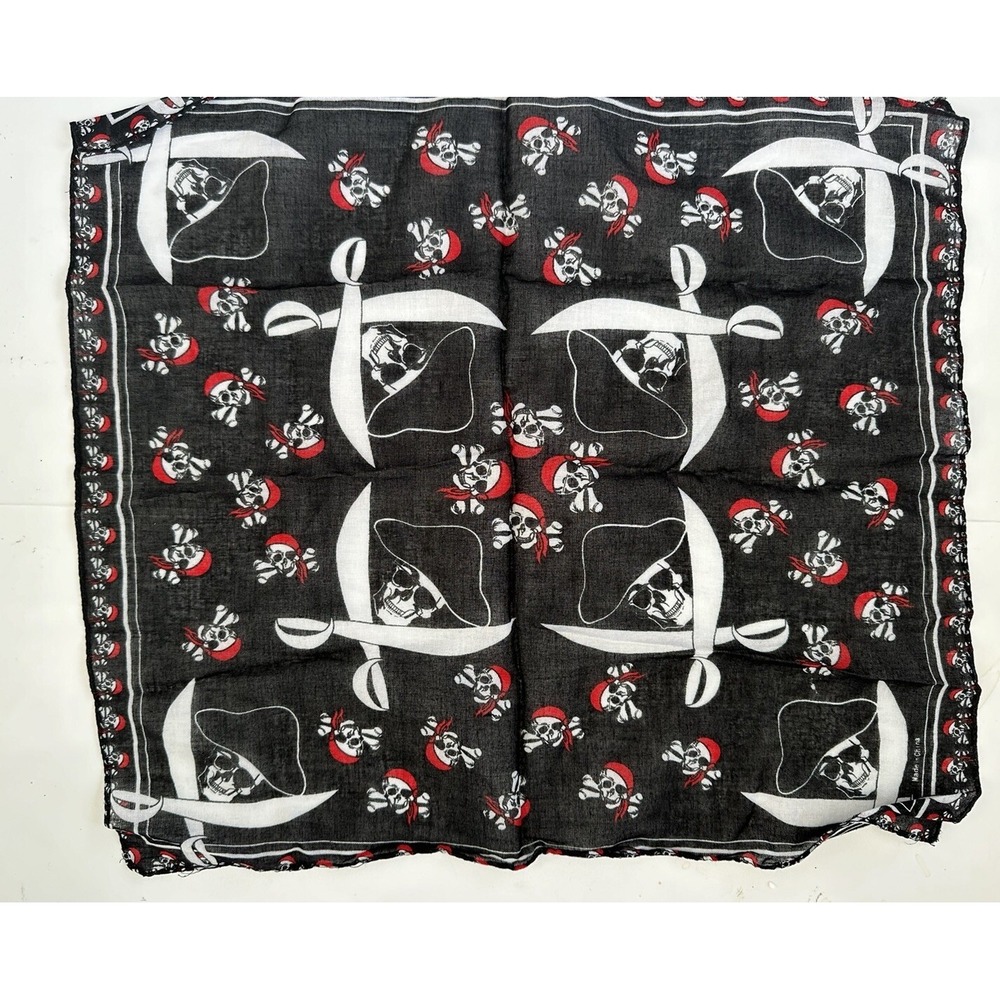 Pirate Bandana Scarf Skulls Swords Square OTC Cotton black white red novelty new